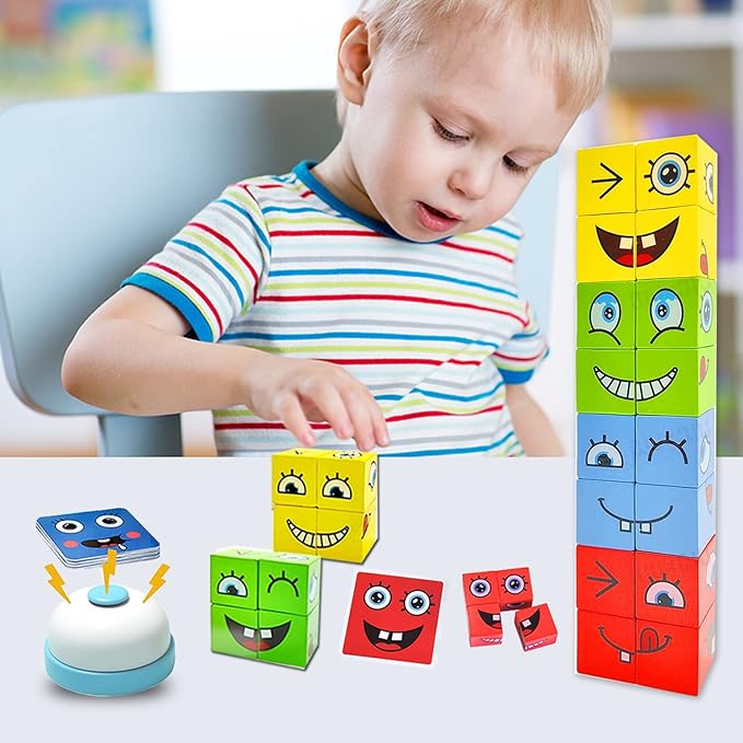 Wooden Face Changing Puzzle Cube With Bell for Kids