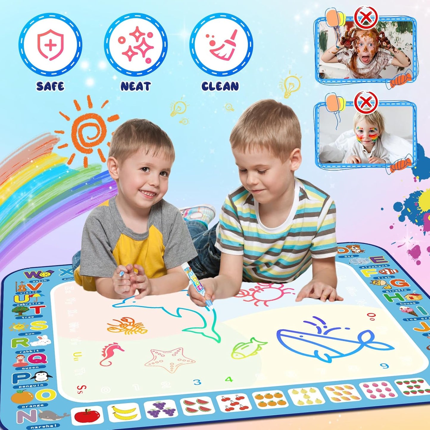 Water Doodle Drawing Mat for Kids 100x80 CM